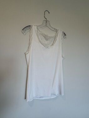 Cream Lace Trim Sleeveless White Tank Top Size XL
